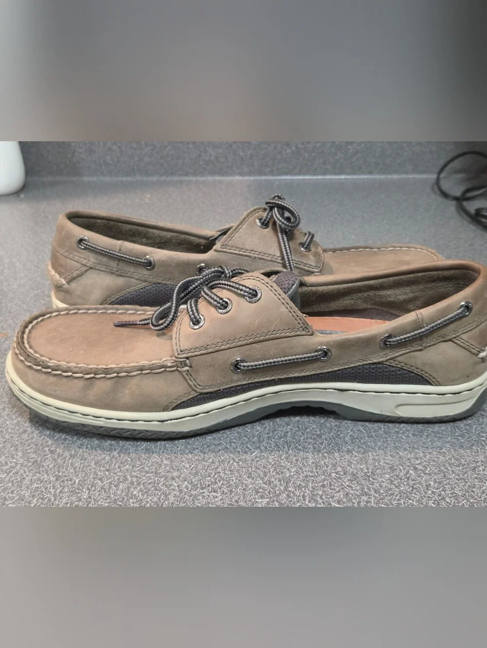 Sperry Men's Taupe Leather Boat Shoes with Contrast Laces